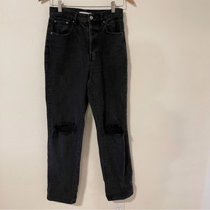 PacSun Dad Jean Washed Black Busted Knees Button Fly High Waisted-26